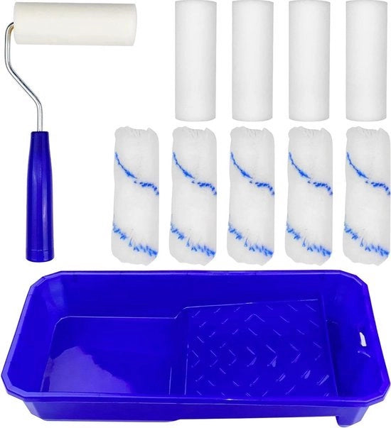 Set di pennelli a rulli - 10 pezzi - pennello angolare - pennelli per pittori - pennello per muri - pennello per vernice - contenitore per vernice - soffitti - pareti