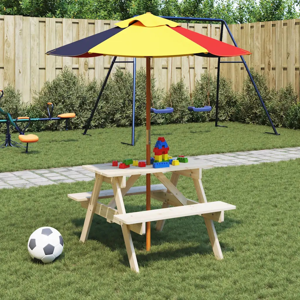 Tavolino da Giardino | Tavolo da Picnic per 4 Bambini con Foro Ombrellone Legno Abete