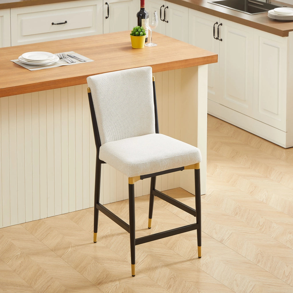 SGABELLO Set da 2 pezzi altezza bancone in tessuto beige con poggiapiedi rettangolare