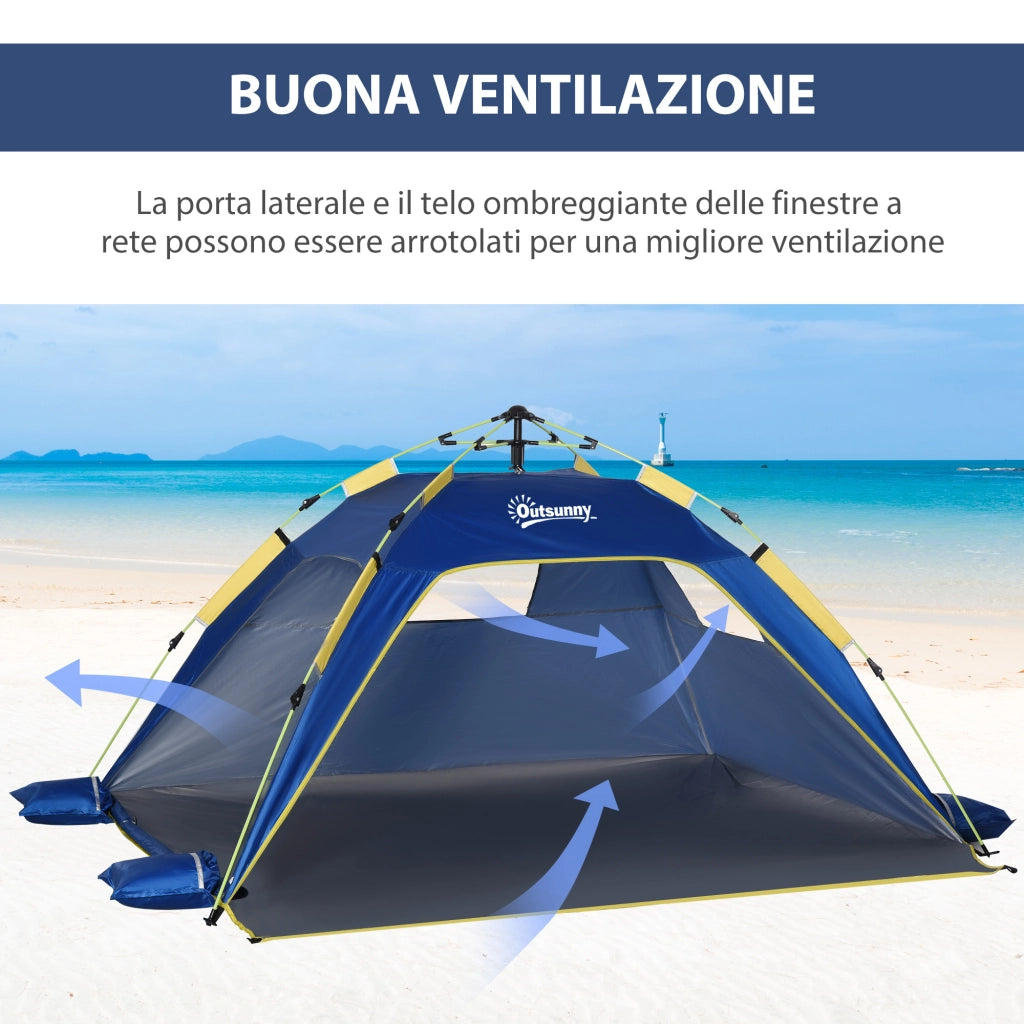 Tenda da Spiaggia Pop Up 2 Persone ¨C zephmum ¨C Blu Giallo 220x173x120 cm