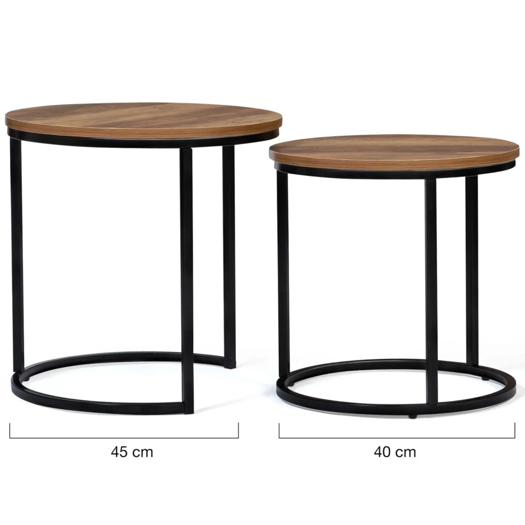 IDMarket - Set di 2 tavolini rotondi DAYTON 40/45 effetto invecchiato design industriale