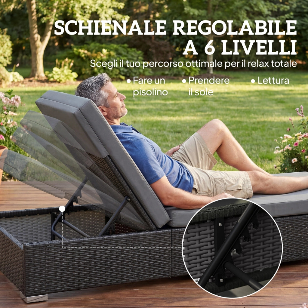 Set 2 Sdraio Giardino Rattan con Tavolino ¨C Xylo ¨C Schienale Regolabile Grigio Scuro 184x60x22