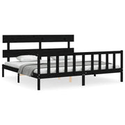 Letto matrimoniale | Letto per adulti | Giroletto con Testiera Nero 200x200 cm in Legno Massello