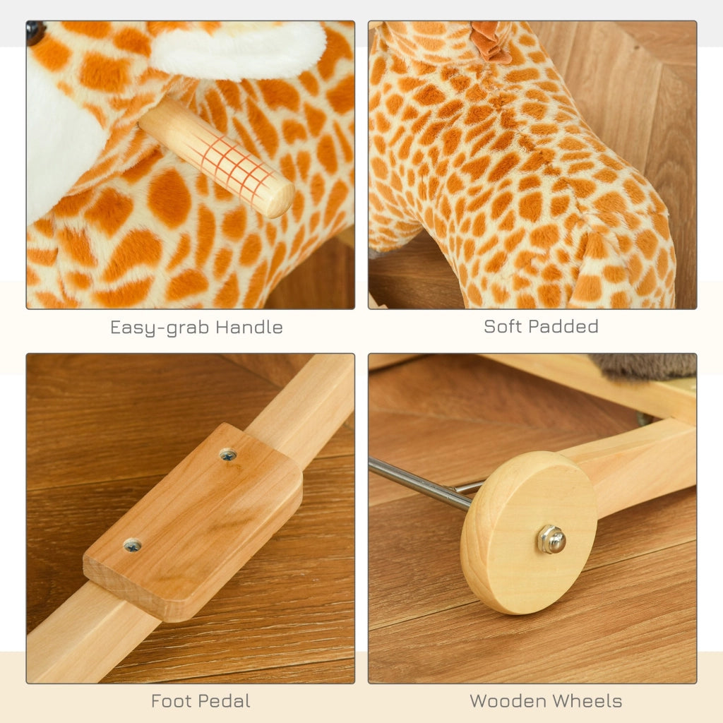 Cavallo a Dondolo per Bambini in Legno e Peluche Giraffa Giallo