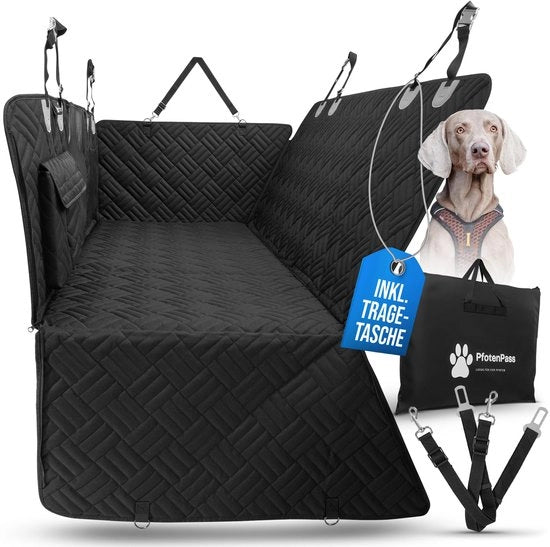Hondendeken per auto-achterbank con fondo rigido e superficie antiscivolo, impermeabile e resistente ai graffi, con borsa di trasporto e cinture inclusa.