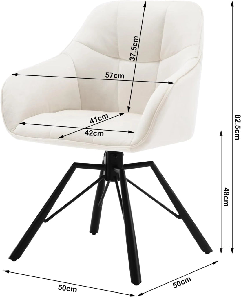 Sedia per Sala da Pranzo Girevole a 360°, Sedia da Cucina Imbottita con Gambe in Metallo, Poltroncina in Velluto per Camera da Letto, Soggiorno, Crema, BH365cm-1