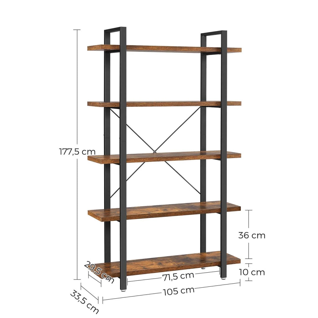 Libreria portaoggetti a 5 ripiani in stile industriale facile da montare per soggiorno camera da letto ufficio stile vintage 105 x 33,5 x 177,5 cm marrone 12_0004263
