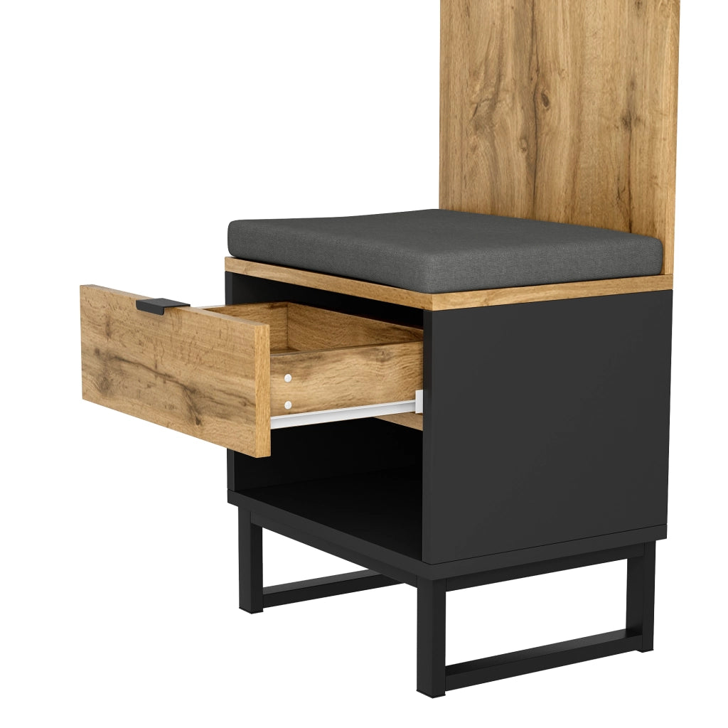 Armadio con asta appendiabiti, 1 cassetto e 3 ripiani, per ingresso, in truciolare, nero, 180 × 38 × 65 cm