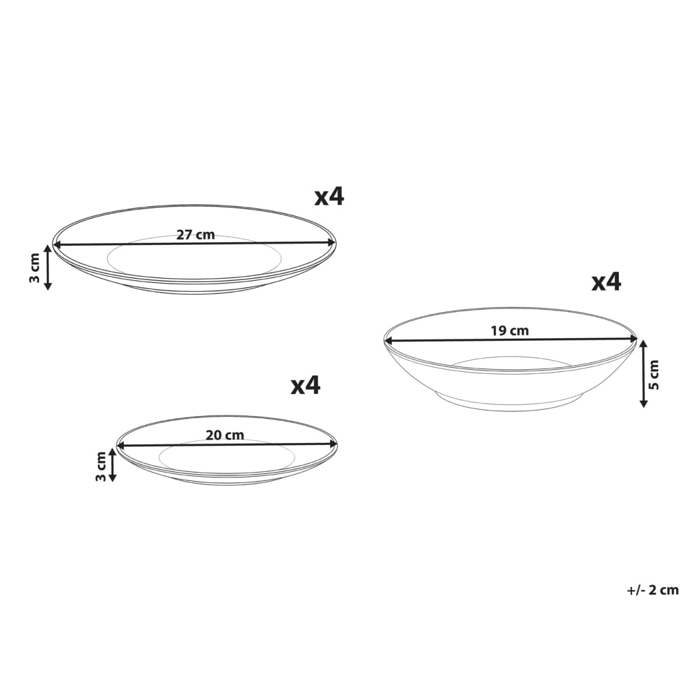Set da 12 pezzi di servizio da tavola in porcellana bianco sporco con bordi decorati in oro e finitura smaltata trasparente – Per cucina e sala da pranzo