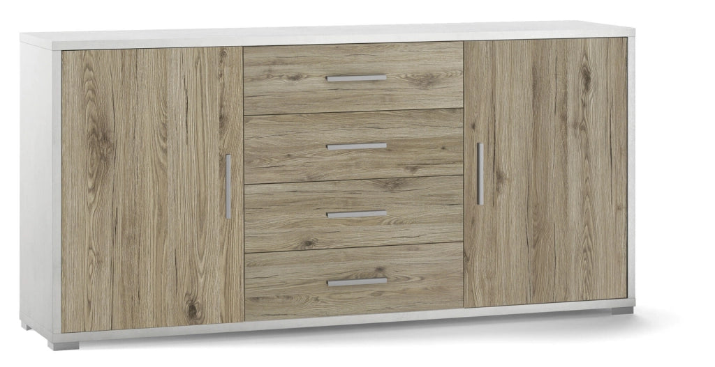 Mobile 2 Ante 4 Cassetti 174x84x41 cm Ossido Bianco/Rovere Naturale