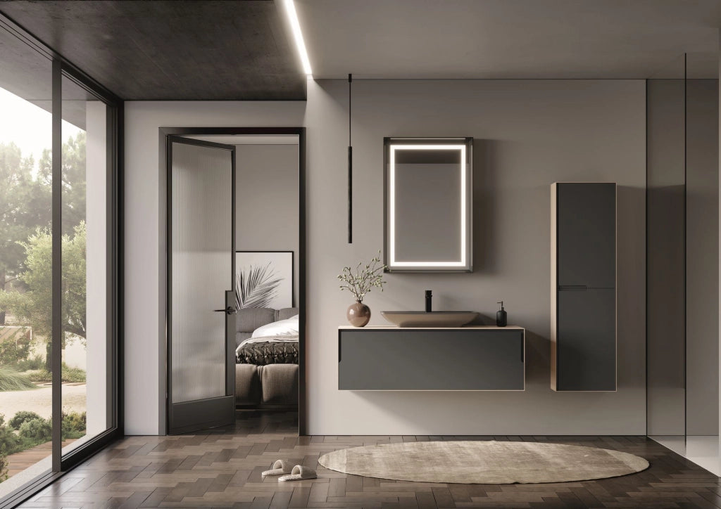 Specchio decorativo in legno "Craft 60 x 90 v2" - 60 x 10 x 90 cm - Antracite opaco