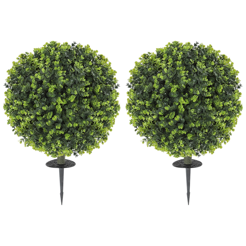 Set 2 Piante Artificiali di Bosso da 40 cm con Picchetto Integrato per Interno ed Esterno, Verde