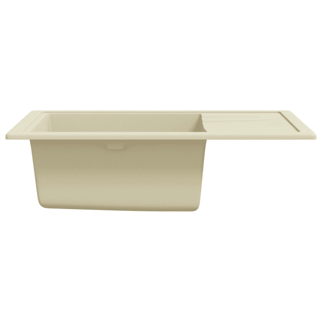Lavello da Cucina con Foro Troppopieno-Lavandino-Lavabo Ovale Beige in Granito