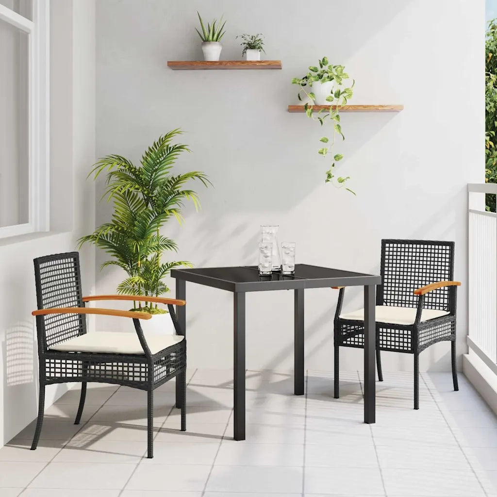 Set da Pranzo per Giardino 3 pcs Nero polyrattan