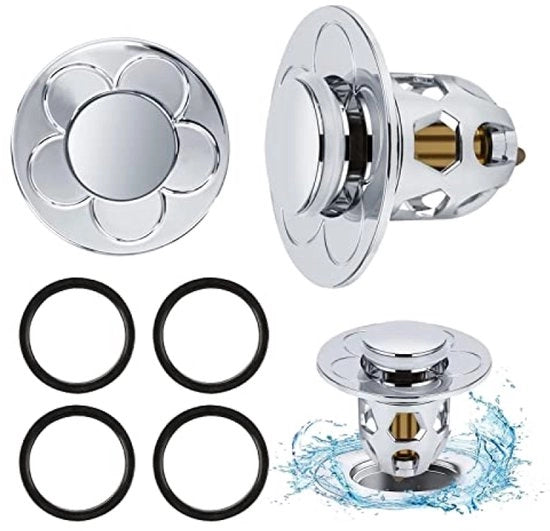 Due pezzi di Gootsteenafvoerplug universale pop-up con Zeef - Chiusura di scarico a pulsante per bagno e cucina (34-40mm) - Installazione semplice, anti-leak e anti-accumulo