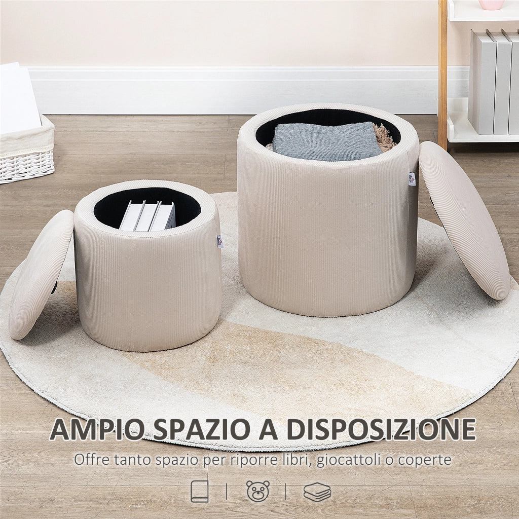 Pouf Contenitore Rotondo Imbottito in Velluto ¨C Zephmum ¨C Bianco