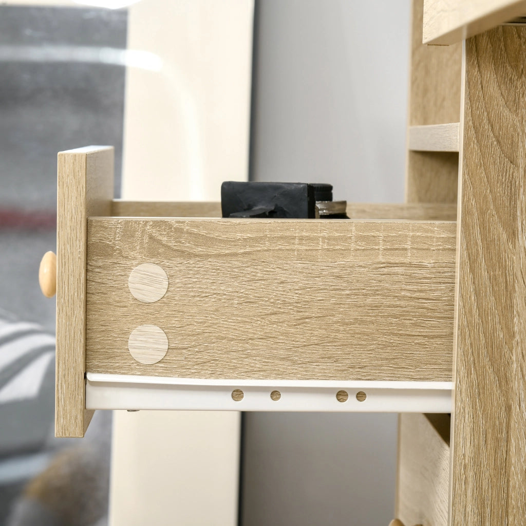 EasyComfort Scrivania da PC per Ufficio con Scaffali, Cassetti e Ripiano Testiera in Legno, 125x60x74cm