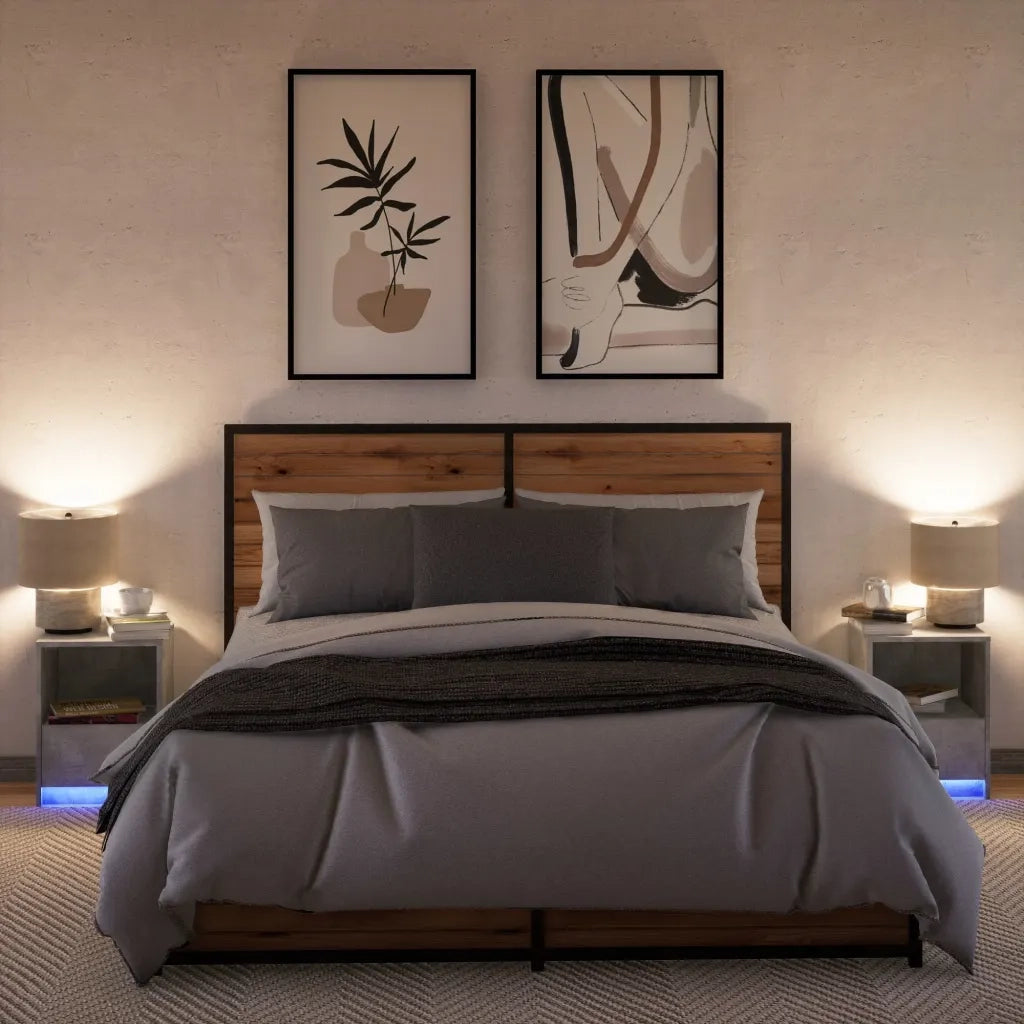 vidaXL Comodini con Luci LED 2pz Grigio Cemento in Legno Multistrato