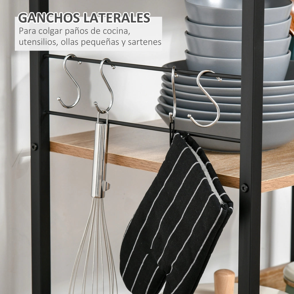 Libreria da Cucina 4 Livelli con Gancio ¨C Minimal ¨C Legno Naturale 60x40x125 cm