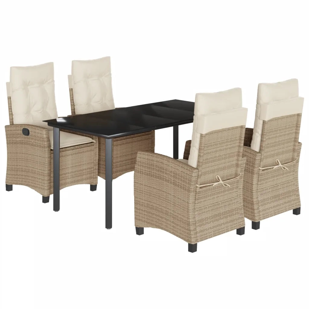 Set da Pranzo da Giardino 5 pz con Cuscini Beige in Polyrattan 3212816