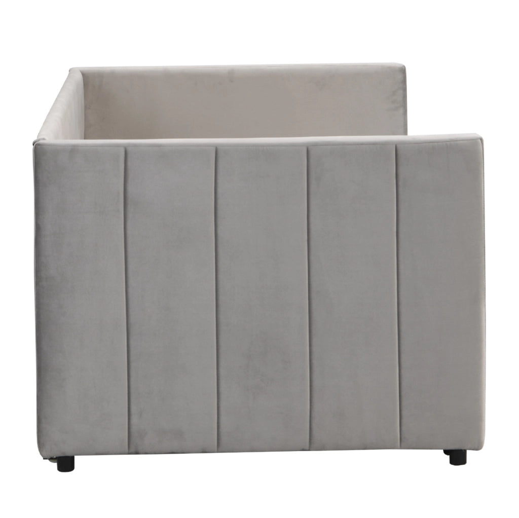 Letto imbottito 90x200 cm estraibile con rete in velluto grigio