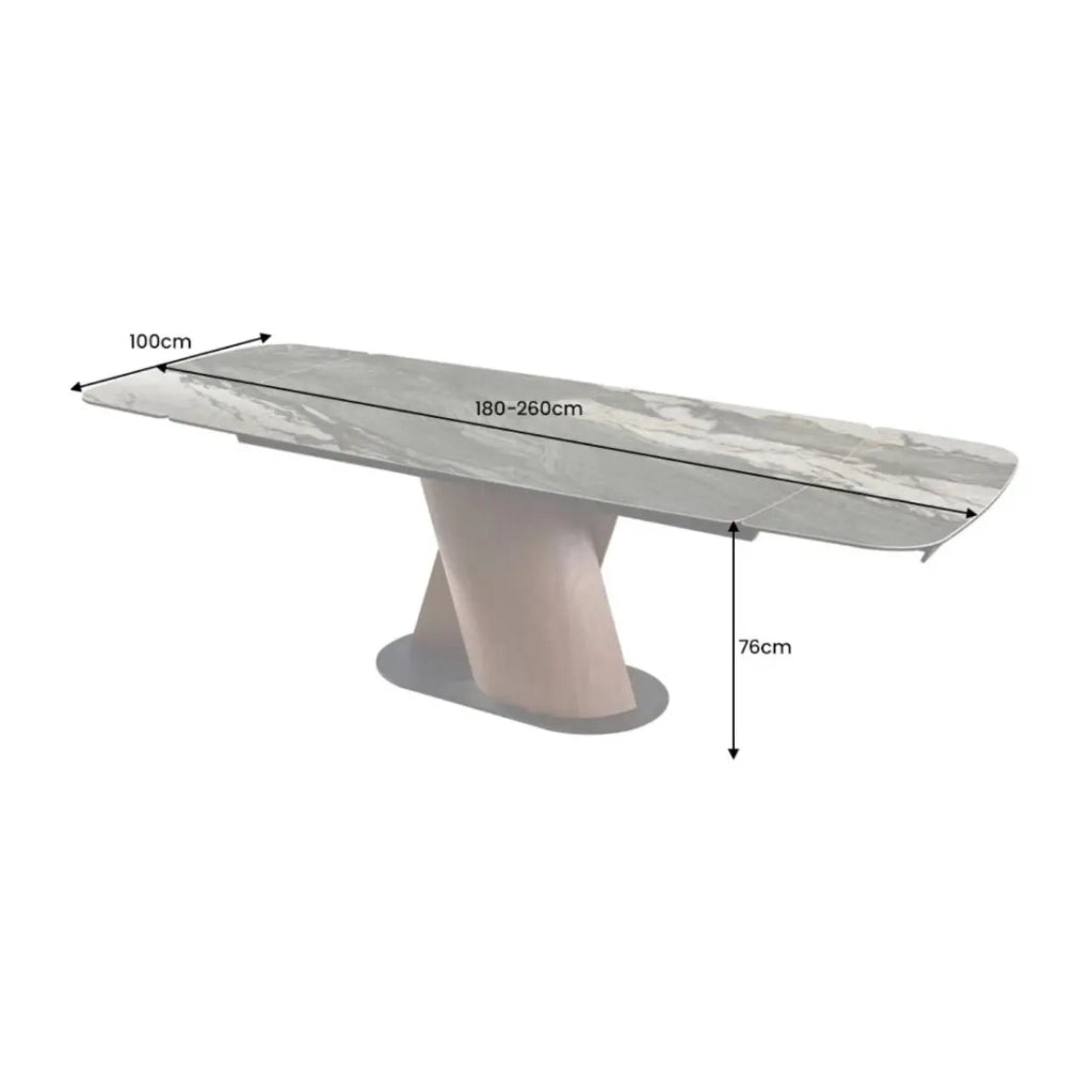 Tavolo da pranzo VORTEX – Estensibile da 180 a 260 cm – Piano in ceramica effetto marmo grigio – Gambe in metallo – Stile moderno