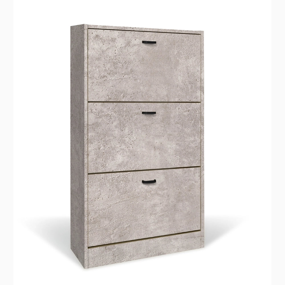 Scarpiera in Legno 3 Ante colore CEMENTO Mobiletto 18 Paia 63x24x115H cm (CD101-CE)