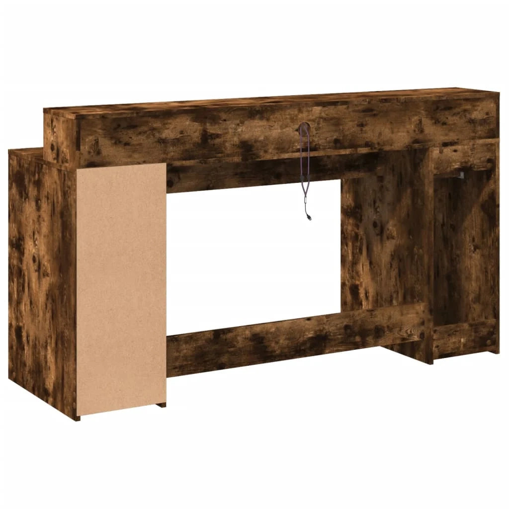 Scrivania da ufficio postazione di lavoro mobile per computer tavolo da studio con luci a LED rovere affumicato 160 x 55 x 91 cm legno ingegnerizzato marrone 02_0023786