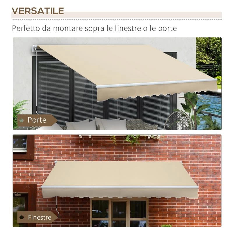 TENDA DA SOLE PER ESTERNO A BRACCI AVVOLGIBILE CON APERTURA A MANOVELLA, 360X250 CM, CREMA