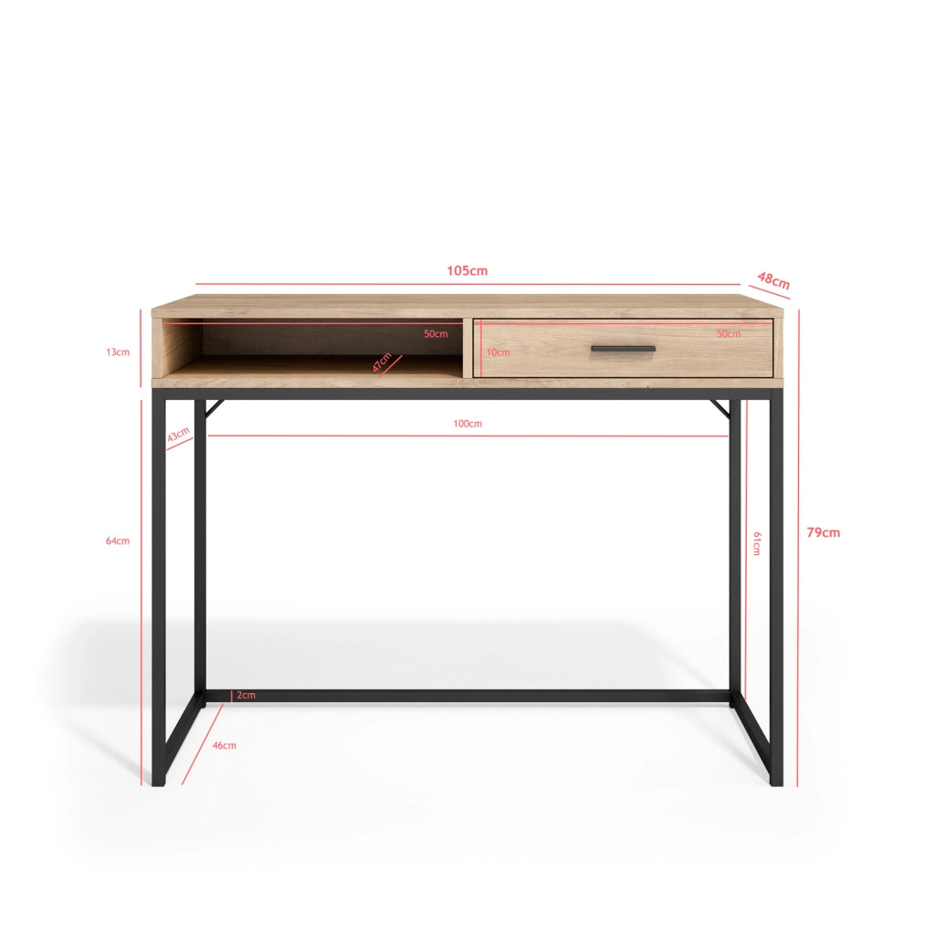 Scrivania Herdasa metallo e effetto rovere chiaro 79x105x48