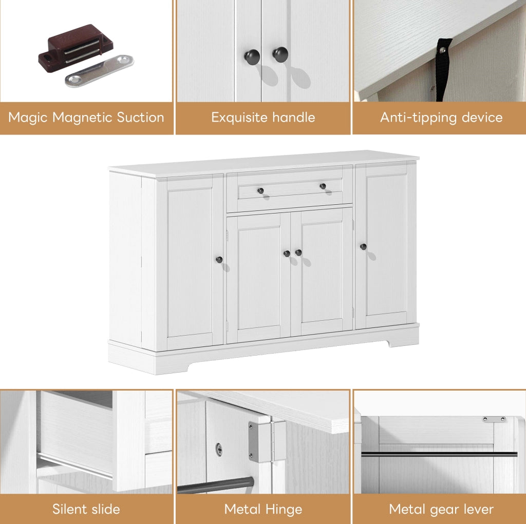 Buffet da cucina moderno 138 cm in MDF bianco con cassetto; ante e ripiani regolabili