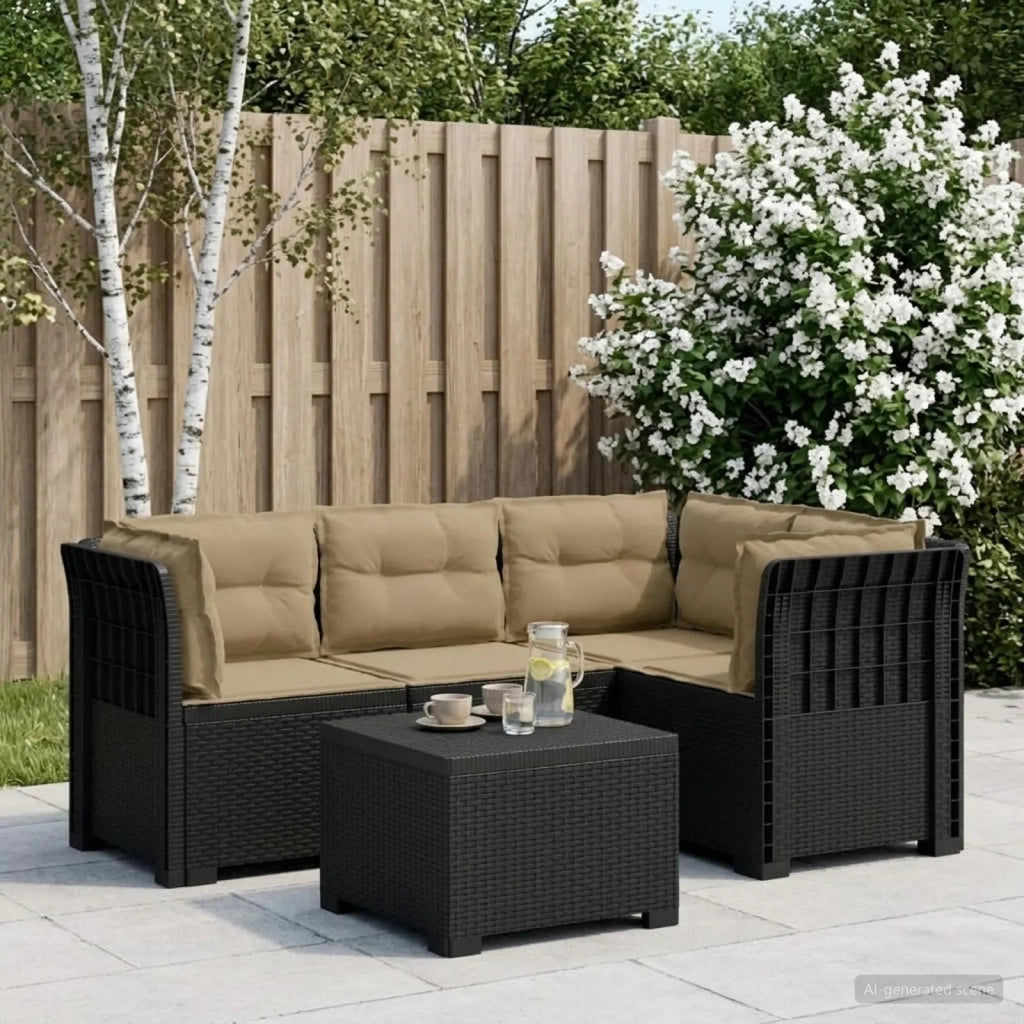 Divano da giardino 4 posti con cuscini aspetto rattan PP 3444016
