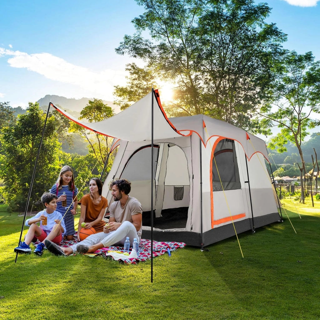 Tenda da Campeggio con Divisorio, Tenda a Doppio Strato con Telo Antipioggia, Telo in PE, Finestre a Rete, Impermeabile e Antivento, con Borsa