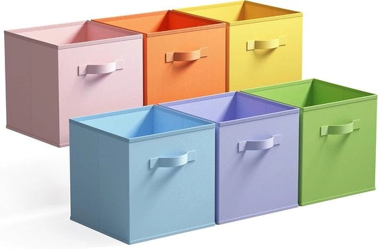 Cassa di archiviazione 27x27x28 con confezione da 6, scatole di tessuto con etichette, scatola pieghevole, cassa di archiviazione, scatole pieghevoli, cassa organizzativa per abbigliamento, giocattoli, palloncini di Natale, grigio