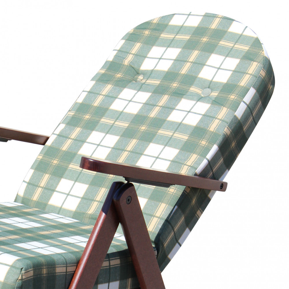 Poltrona 4 Posizioni Relax Faggio con Cuscino e Prolunga 84/40x 60x100 h cm in Cotone Verde