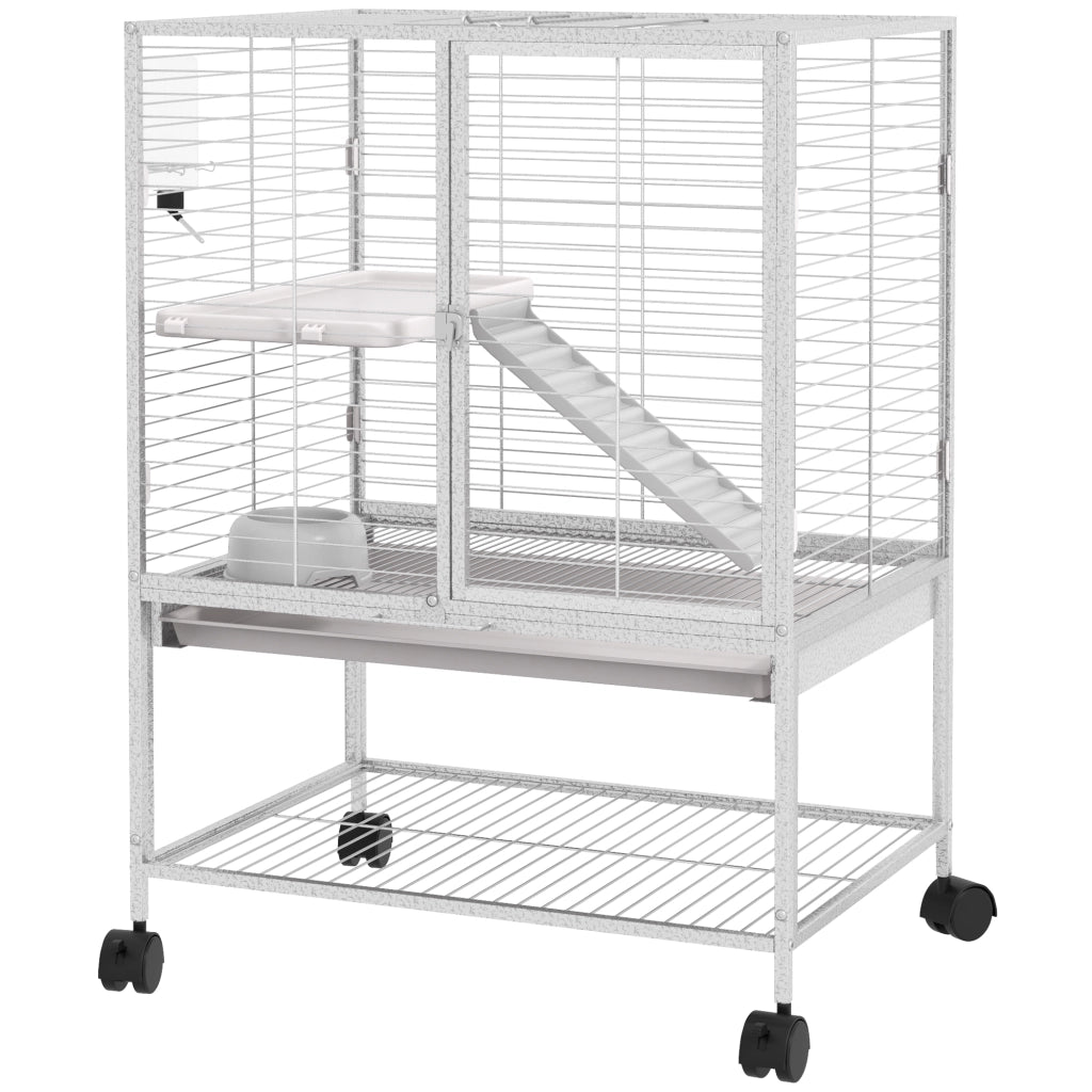 Gabbia per piccoli animali 2 livelli con ruote ¨C zephmum ¨C grigio 61.5x44.5x86 cm
