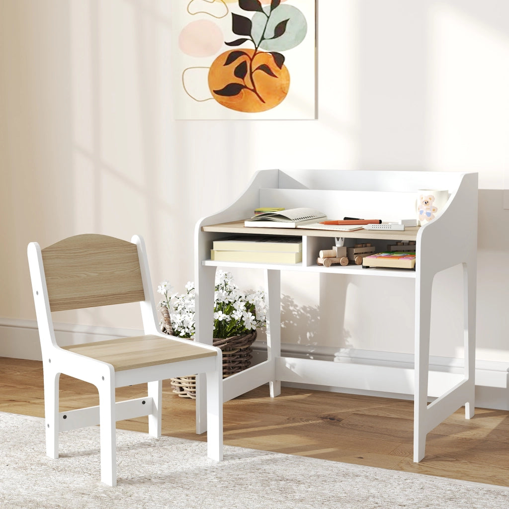 Scrivania per bambini con sedia ¨C zephmum ¨C legno naturale 90x50x75