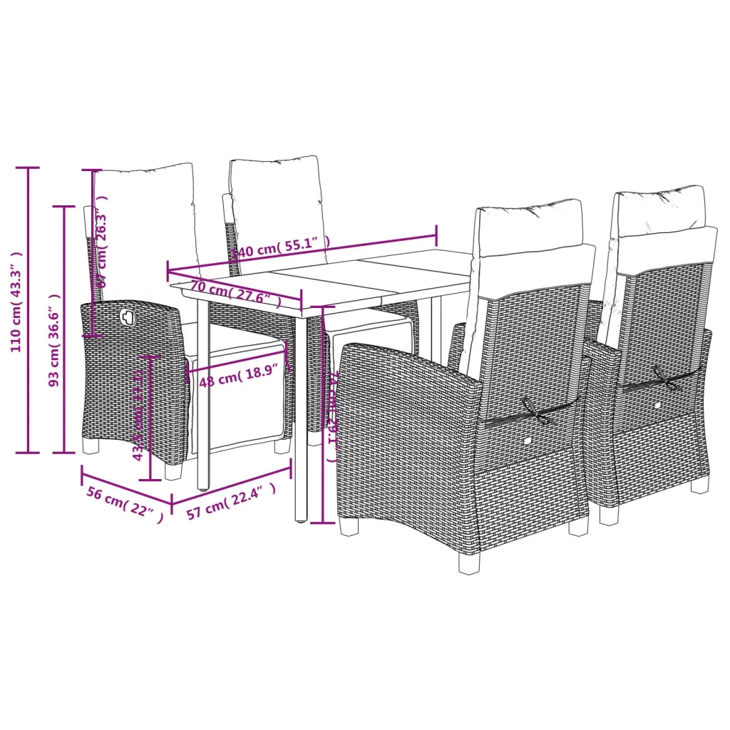 Set Pranzo da Giardino 5 pz con Cuscini Beige Misto Polyrattan 3213025