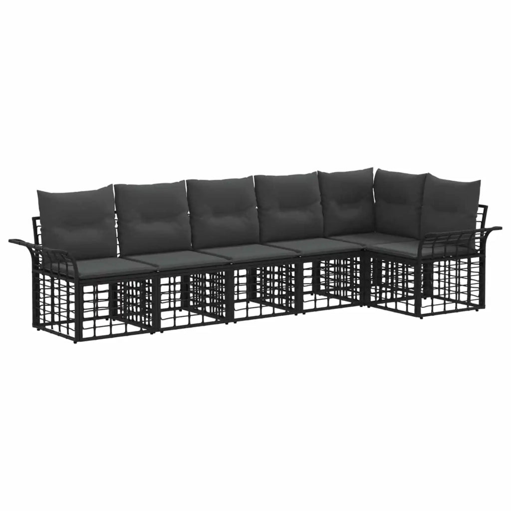 Set di divani da esterno 6 pz | Set Salotto da Giardino Nero e Grigio scuro Poliestere