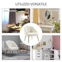 Poltrona in Velluto Imbottita con Schienale a Conchiglia e Gambe in Acciaio per Camera e Salotto, 63x65x84cm, Crema