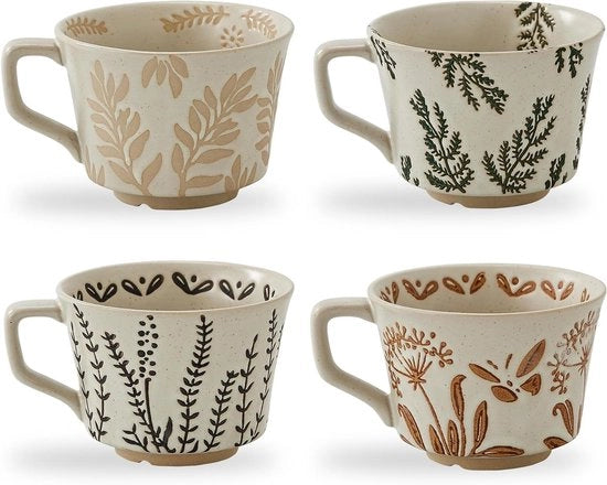 Set di tazze da caffè in ceramica vintage - confezione da 4 - materiale naturale - tema autunno - maniglia grande - sicuro per lavastoviglie e forno a microonde - per latte e cioccolato - 350 ml