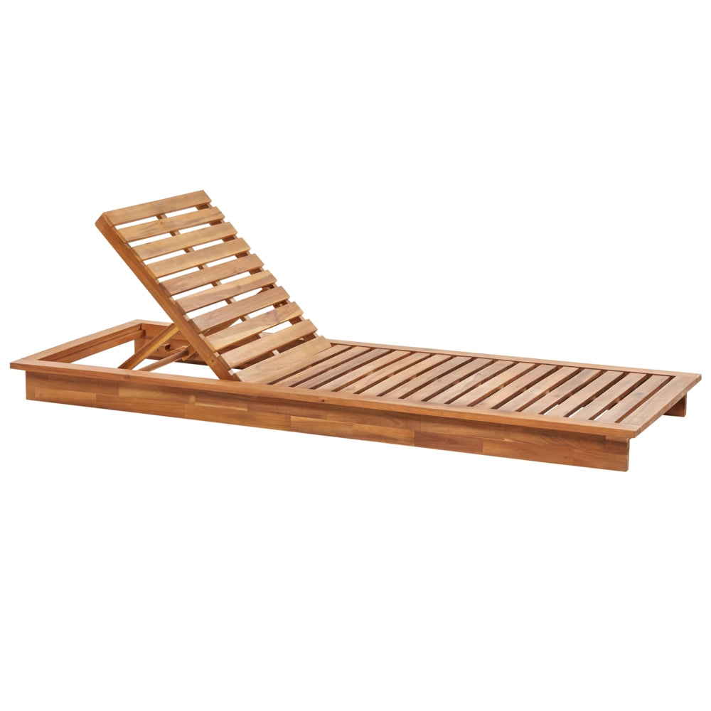 Lettino da giardino in legno di acacia con schienale reclinabile e cuscini bianco sporco terrazzo giardino esterno