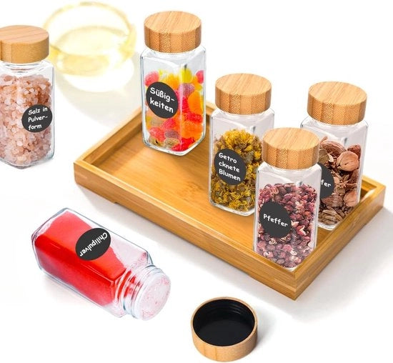 Set di 24 contenitori per erbe a 120 ml con coperchio in bambù - pennello per pulizia - marker - etichette rotonde vuote - imbuto in silicone - contenitori per erbe con etichette