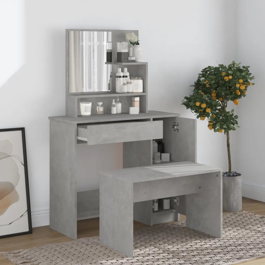 Set Tavolo da Toeletta | Tavolo da Trucco Grigio Cemento 86,5x35x136 cm