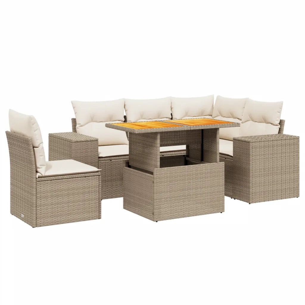 Set Divano da Giardino 6 pz con Cuscini Beige in Polyrattan