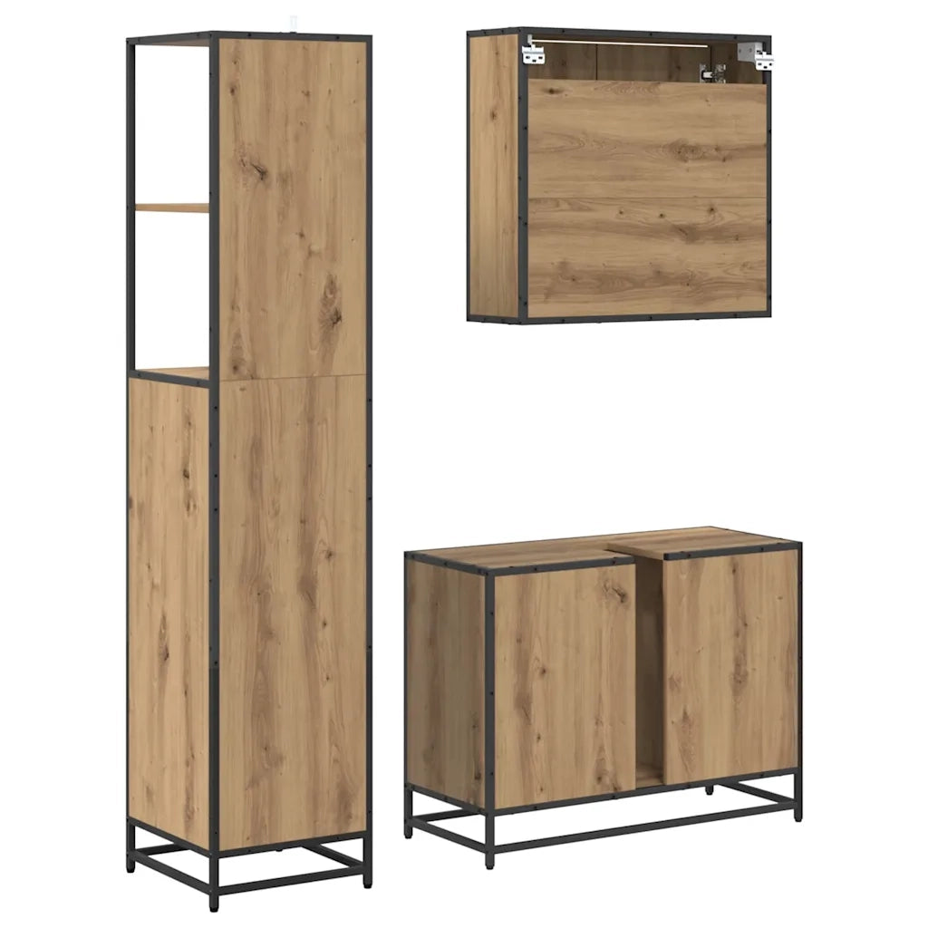 Set di mobili per il bagno con porta 3 pcs Rovere artigianale