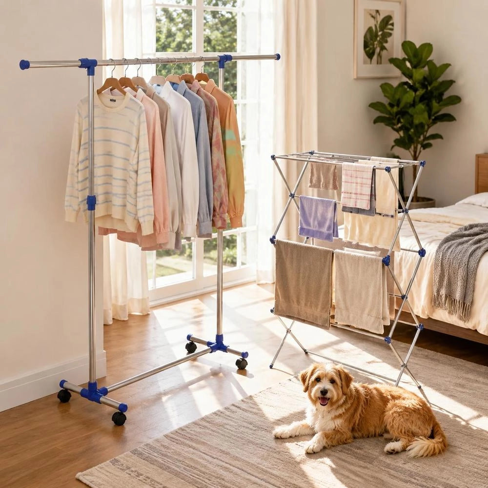 Adjustable Clothes Rack, Stainless Steel, 165x44x150 Cm, Silver