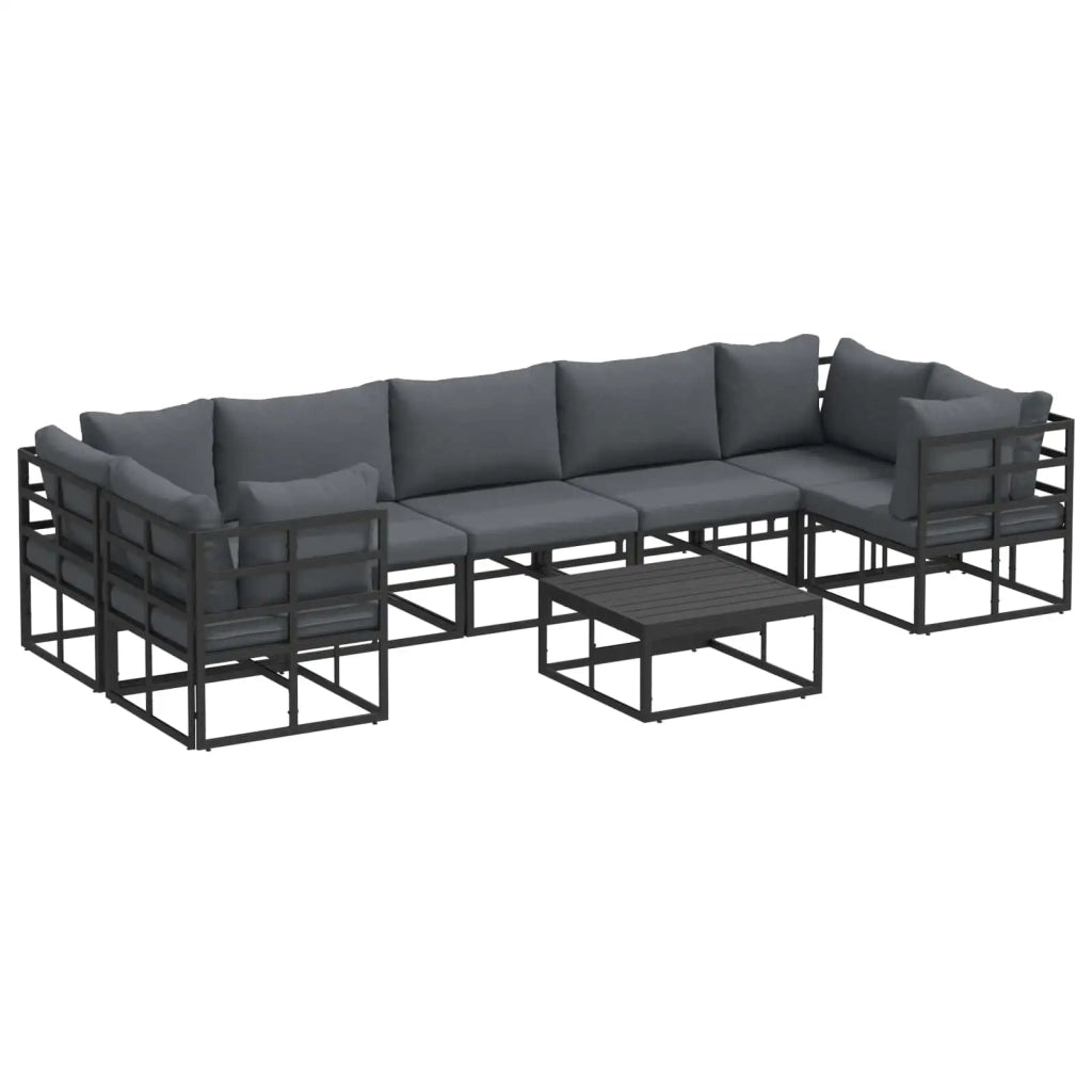 Set Divano da Giardino con cuscino 8 pcs Nero Alluminio 3378947