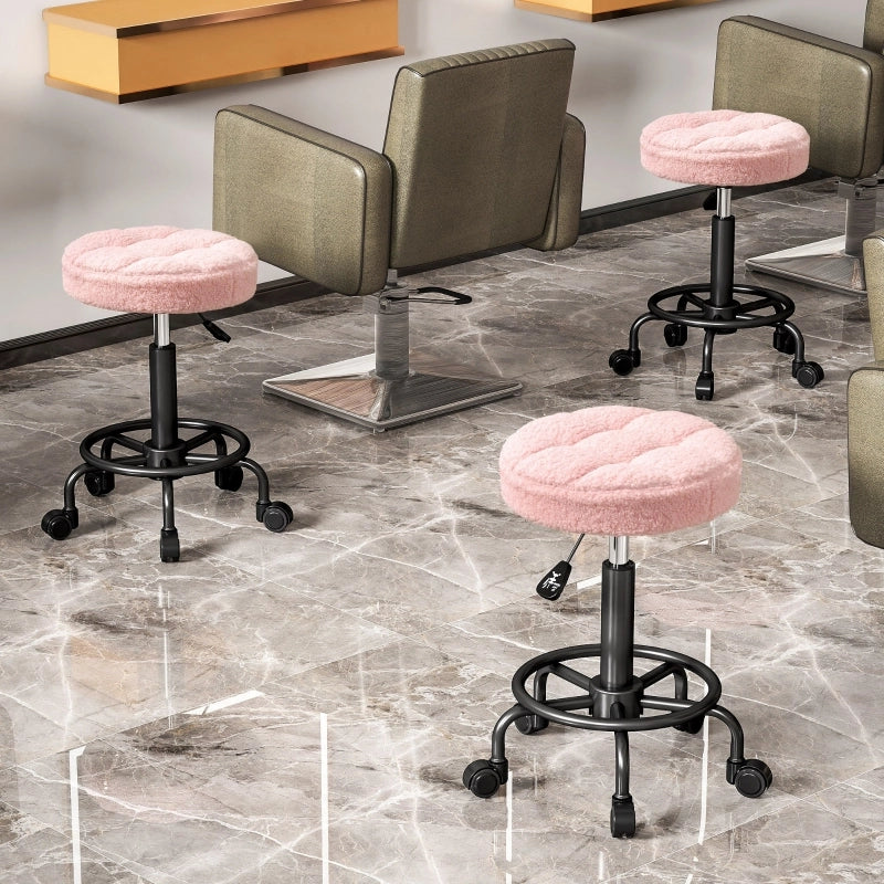 Sgabello girevole regolabile in altezza con ruote e schiuma ad alta densità, in pile rosa, 50-66 cm