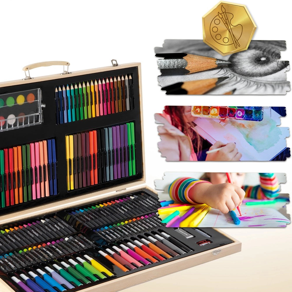 Valigetta in Legno con Colori 180 Pezzi Valigia Artista per Colorare Disegnare